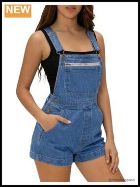 Denim Overall Shorts for Women Bib Jean Shortalls Stretch